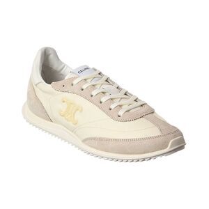 Celine Triomphe Nylon & Suede Sneaker, White